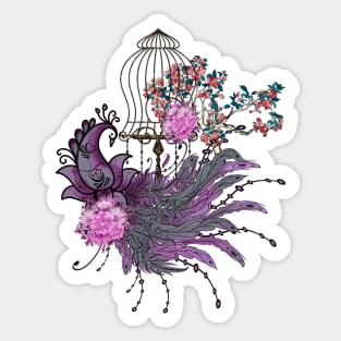 Wonderful elegant peacock with flowers Sticker